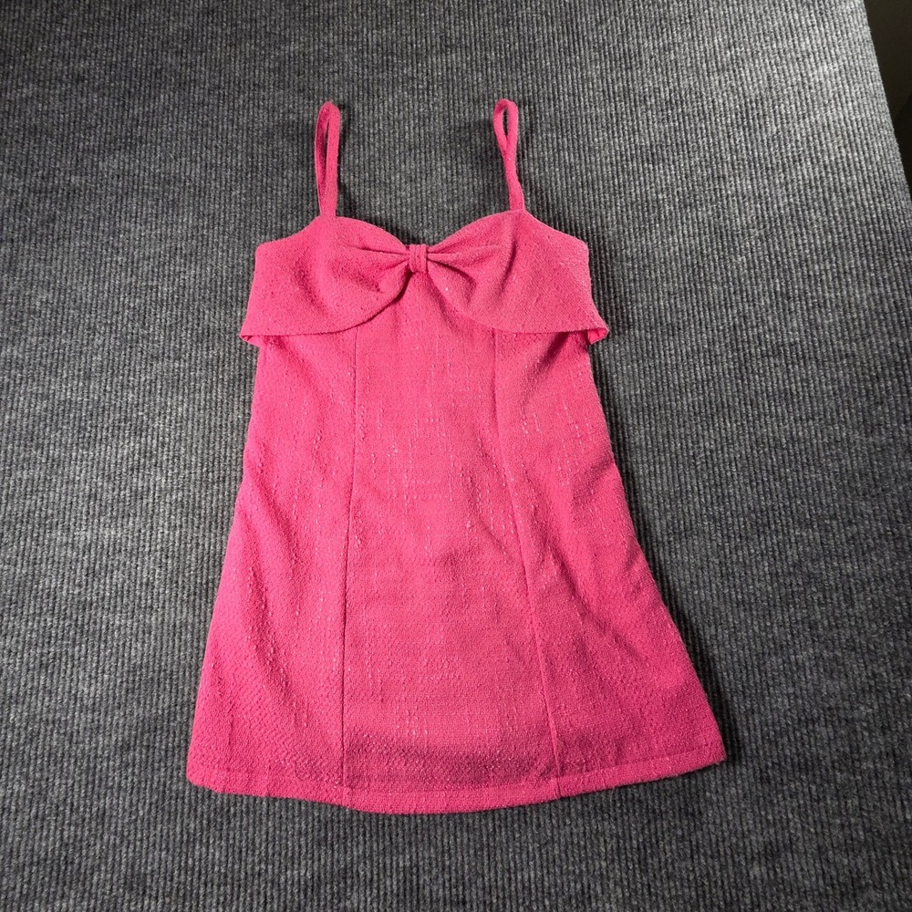 AQUA Hot‎ Pink Tweed Bow Mini Dress Sleeveless NWT Size Medium